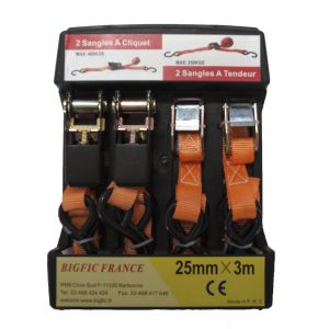 KIT DE 4 SANGLES : 2 A CLIQUET + 2 A TENDEUR POUR ARRIMAGE DE CHARGES LEGERES