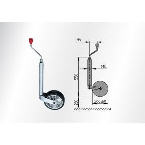 Roue jockey diamètre 48 renforcée poids sur flèche statique 300 kg