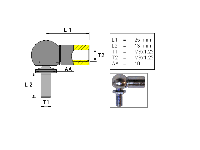 ROTULE D'ANGLE ; L=25; M8