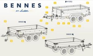 39560 - BENNE 253*147 - 750 KG PTC NON FREINEE - 2 ESSIEUX