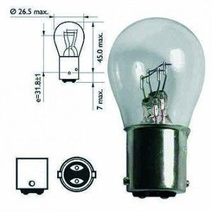 AMPOULE  POIRETTE   BAY15D 12V 21/ 5W  BI-FILS BLANC  
