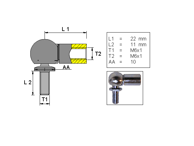 ROTULE D'ANGLE ; L=22; M6