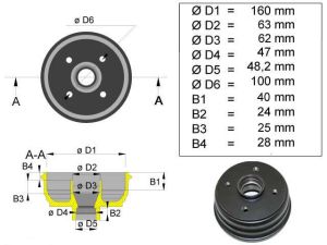 BPW moyeu de 160 nu Frein 160x35 Perçage 4x100 pour roulements 30204-30206