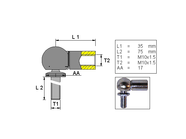 ROTULE D'ANGLE ; L=35; M10