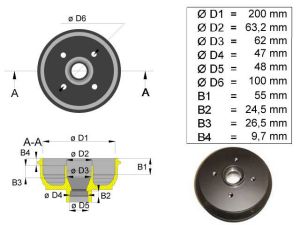 BPW moyeu de 200 nu type 200x50 - Perçage 4x100 S2005-5  pour roulement 30204+30206