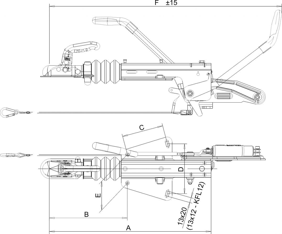 Commande de frein KFL12-A avec console roue jockey Knott 210427.001