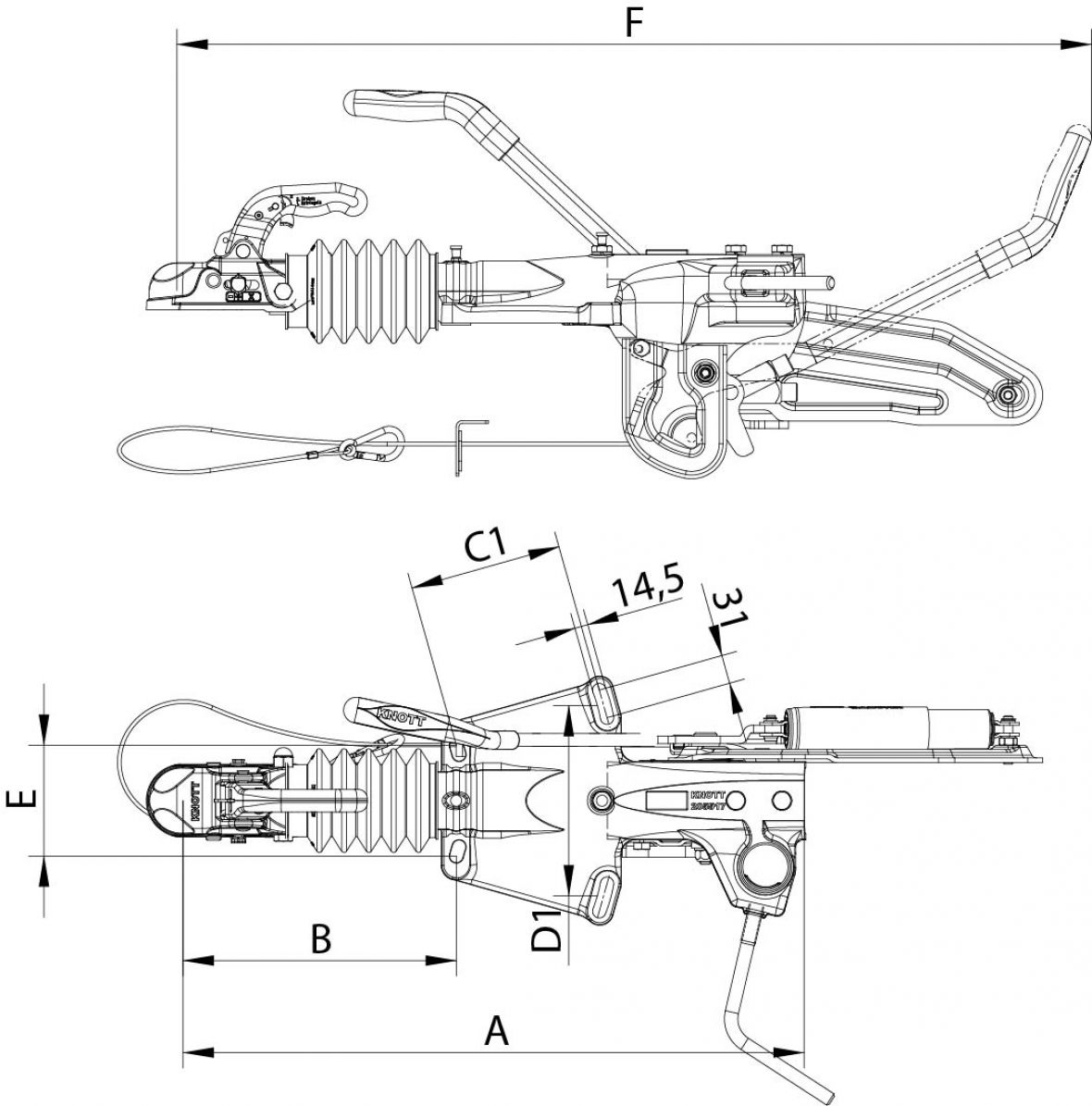 Commande de frein KFG35-D sans roue jockey Knott 202507.002