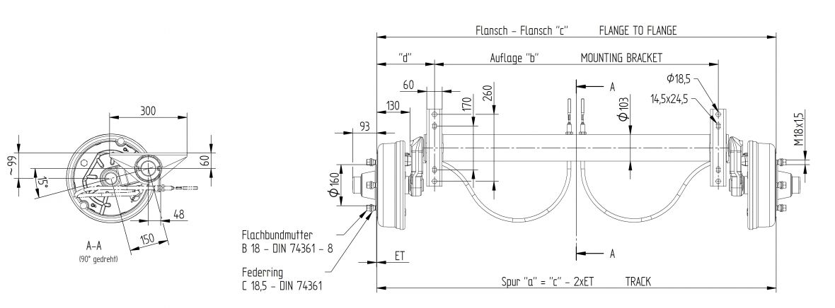 Essieu freiné 2000kg 6×205 Knott 400111.009