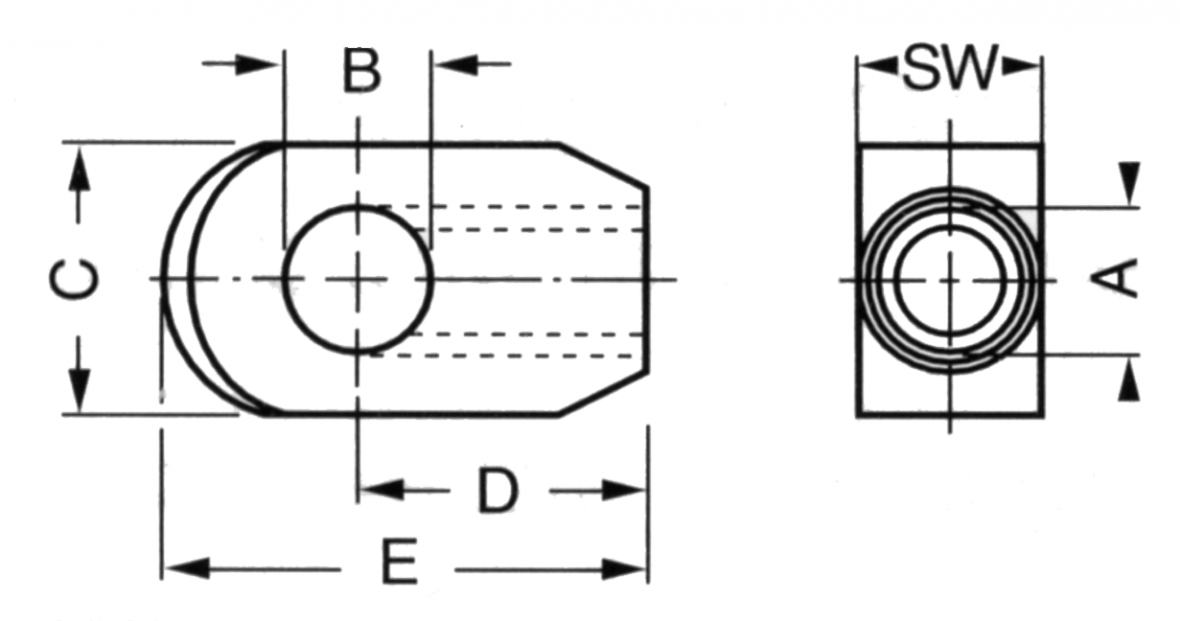 Schraubauge avec Fase — Oberflächen- behandlung: zingué; A: M8; B: 8,1; C: 15; D: 27; E: 36; SW: 10 Knott 402761.001