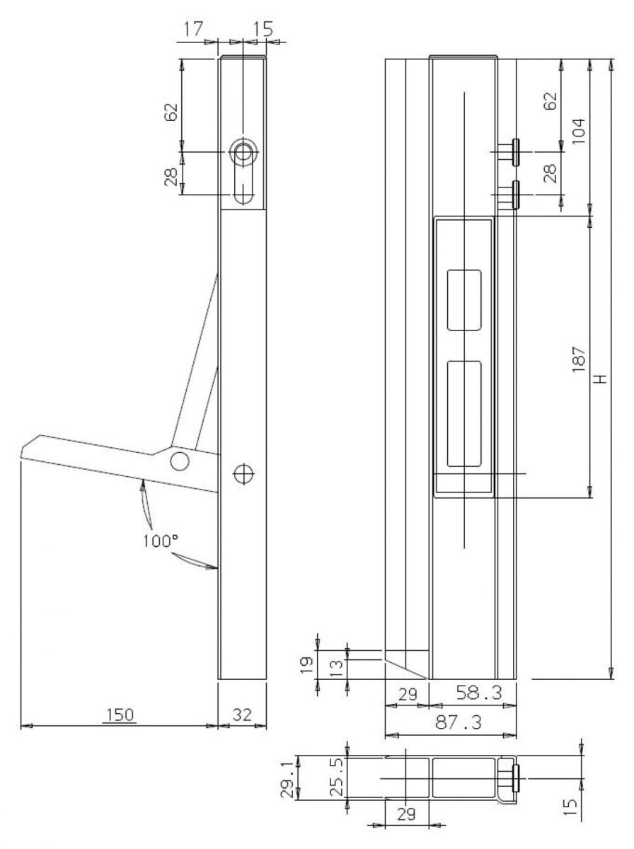 Fermeture à grande course gauche 605 mm Knott 406963.002