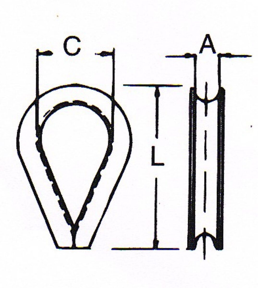 Kauschen f. Drahtseile — L: 32 mm; C: 20 mm; A: 8 mm Knott 408864.001
