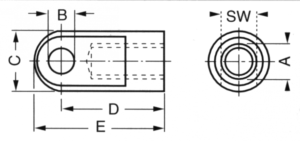 Schraubauge avec Fase — Oberflächen- behandlung: inox; A: M8; B: 8,1; C: –; D: 19; E: –; SW: — Knott 409921.001