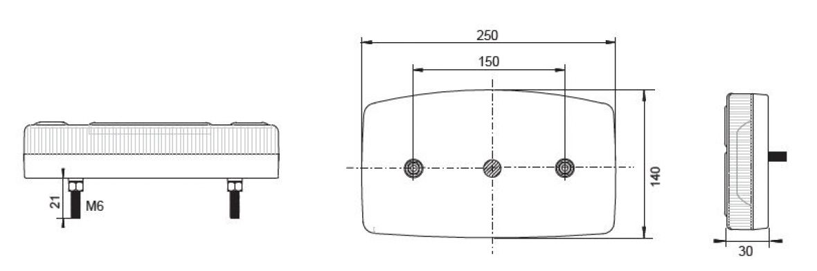 Feu arrière droit câble ouvert 21 mm Knott 416874.001