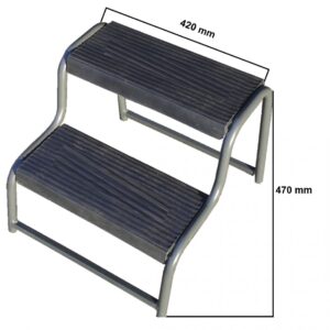 Schemel avec 2 Stufen, anthrazitgrauer Stahlrahmen avec rutschfester Gummimatte — H: 470 mm; B: 420 mm Knott 419504.001