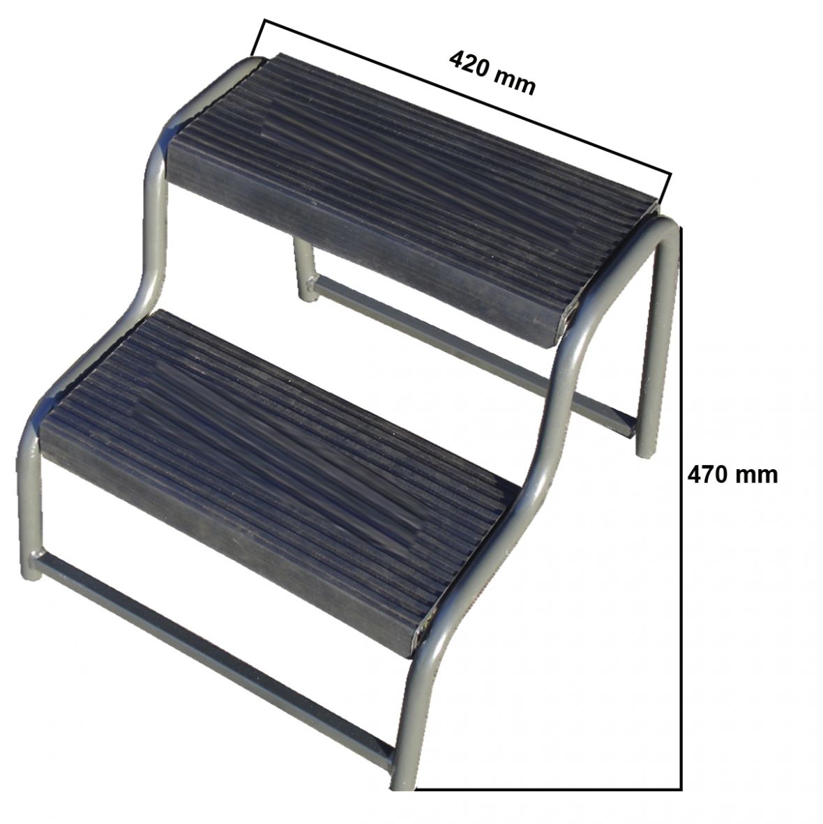 Schemel avec 2 Stufen, anthrazitgrauer Stahlrahmen avec rutschfester Gummimatte — H: 470 mm; B: 420 mm Knott 419504.001