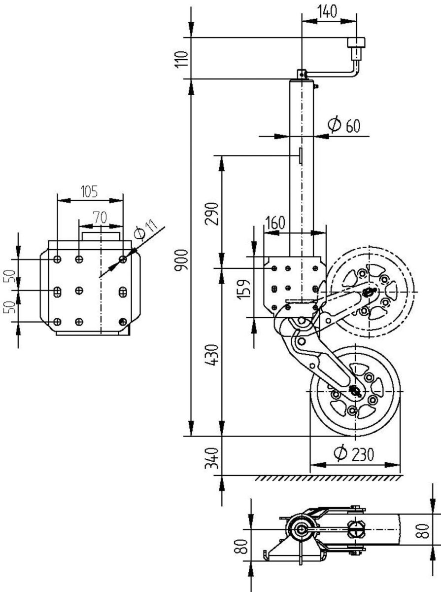 Roue jockey ATK60V capacité augmentée galvanisé Knott 421039.001