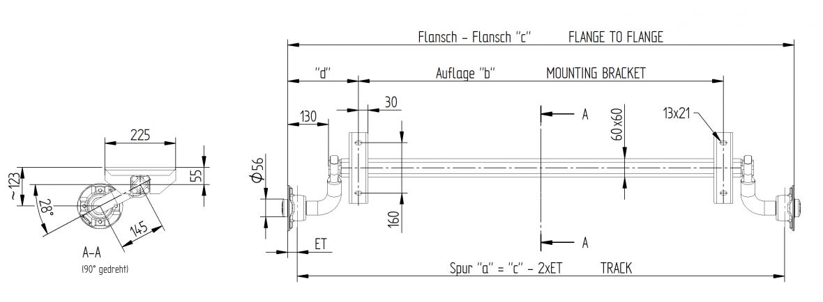 Essieu non freiné 750 kg 4×100 mm Knott 6AB178.003