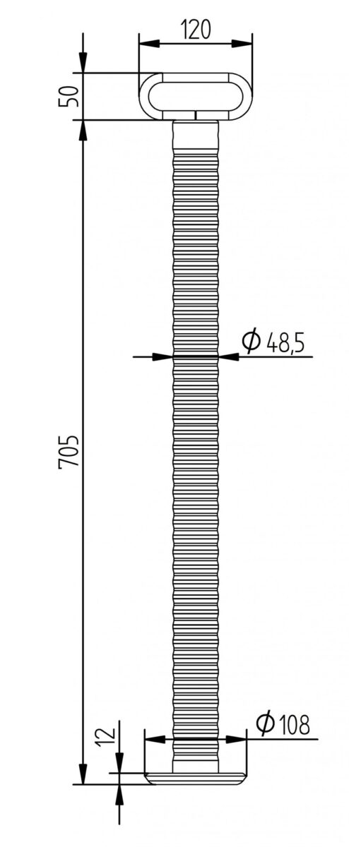 Fallstütze starr TL48 „Aussenrohr gerippt“ verstärkt — Oberflächen- behandlung: feuerverz.; max. stat. Tragkraft kg: 800; L: 705 mm; L1: 755 mm; Ø: 48 mm Knott 6D6585.001