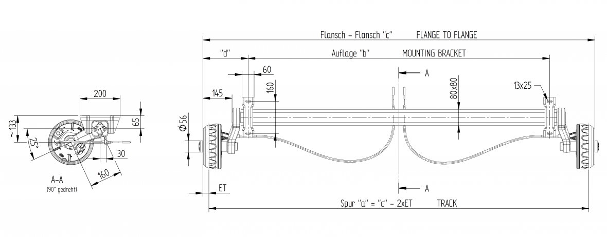 Essieu freiné 1050-1350kg 4×100 Knott B308234028