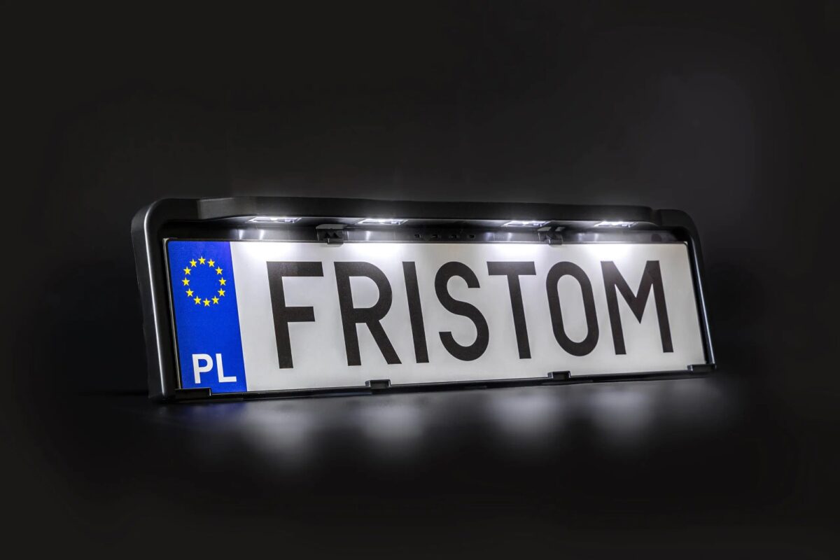 Cadre de plaque d’immatriculation avec éclairage intégré, 12–30V, câble 1,5m Fristom FT-264 LED M15