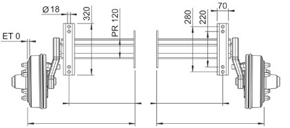 Essieu freiné — 2 500 kg, perçage 205×6, voie 668 mm AL-KO 1227681