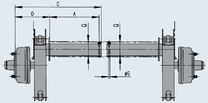 Essieu freiné abaissable — solo 1 800 kg, voie 785 mm, EAB 449 mm, 112×5, M12x1,5, déport 30 mm, jante 6Jx14, pneu 205 R 14 C AL-KO 249419