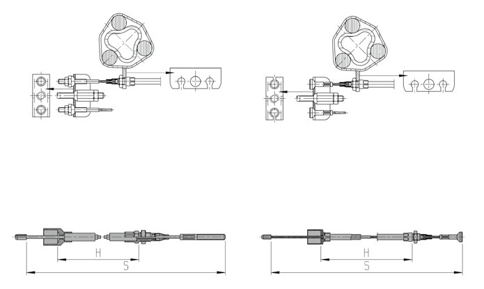 Câble de frein à montage rapide — montage normal 3062, 3081, avec visserie, voie 1310 – 1710 mm, gaine 800 mm, câble 1060 mm, essieu solo AL-KO 246490