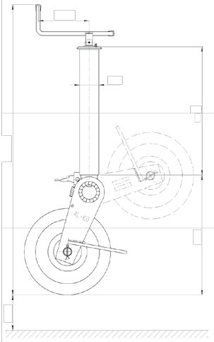Roue jockey, sabot semi-automatique — charge statique max. 1 500 kg, charge dynamique max. 900 kg, course 250 mm, roue 310×90 acier AL-KO 1224012