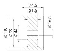 Rouleau de quille — type RP-53A, Ø 119 x 74,5 mm, trou Ø 16,5 mm AL-KO 1224461