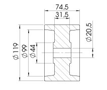 Rouleau de quille — type RP-54, Ø 119 x 74,5 mm, trou Ø 20,5 mm AL-KO 1224462