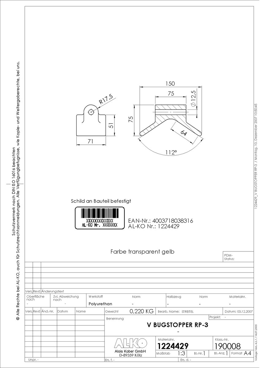 Support pour ancre avec semelle en V — type RP-3, jaune transparent, dimensions 150 x 71 mm AL-KO 1224429