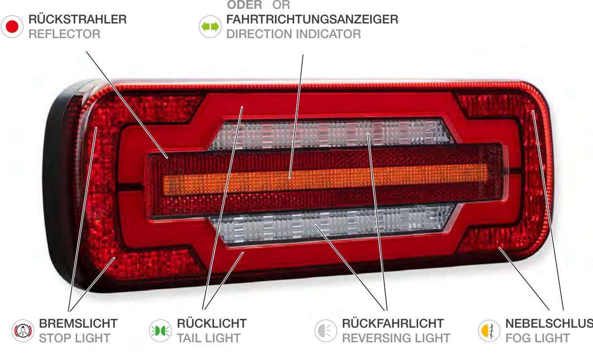 Feu arrière MIDILED I MAX gauche — 12/24 V, LED, 7 broches ASS2 Aspöck 35-2021-027