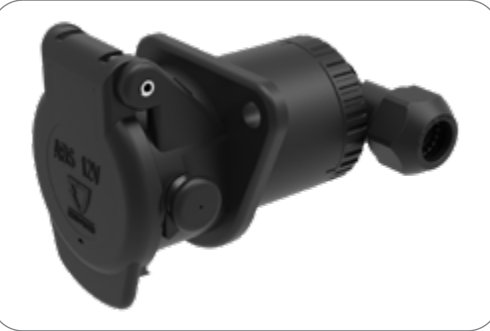 Socle de prise (ISO 7638-2 ABS, EBS, ADR) 7P/12V — contacts mâles à sertir (2x 4,0mm² + 5x 1,5mm²), pour gaine annelée NW13, sortie câble 180°, coupleur à baïonnette Erich Jaeger 141004