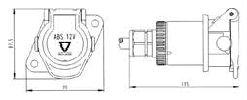 Socle de prise (ISO 7638-2 ABS, EBS, ADR) 7P/12V — contacts mâles à sertir (2x 4,0mm² + 5x 1,5mm²), pour gaine annelée NW13, sortie câble 180°, coupleur à baïonnette Erich Jaeger 141004