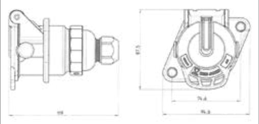 Socle de prise (ISO 12098 ADR) 15P/24V «JAEGER Basic» — presse-étoupe, sortie câble 90°, 12,00mm – 18,00mm Erich Jaeger 141175