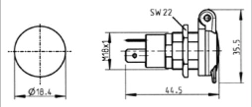 Socle de prise (ISO 4165) 2P/6-24V(16A) (Baladeuse-) — écrou hexagonal (M18), métal incassable Erich Jaeger 151021