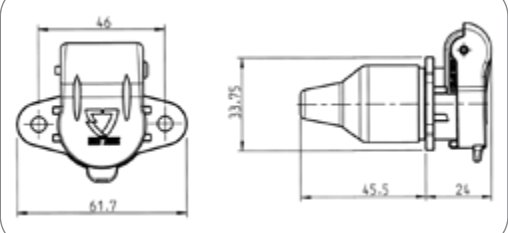 Socle de prise 3P/6-24V avec contacts mâles (similaire DIN 9680) version avec contacts mâles et non femelles — avec 4 points de fixations Erich Jaeger 151166
