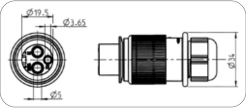 Fiche de prise 3P/6-24V avec contacts femelles (similaire DIN 9680) version avec contacts femelles et non mâles Erich Jaeger 251106