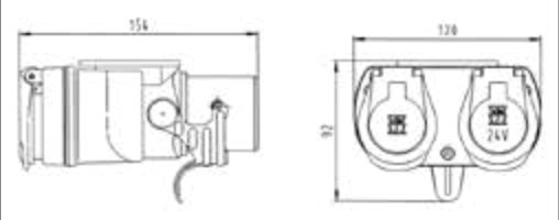 Adaptateur court avec fiche de prise 13P/24V (similaire ISO 12098) et 2x socles de prise 7P/24V (ISO 1185 + ISO 3731) Erich Jaeger 311039