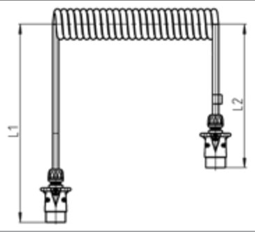 Câble spiralé (ISO 1724 – Type N) 7P/12V — L1 = 1250mm | L2 = 250mm Erich Jaeger 601069