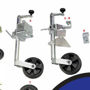Roue jockey télescopique timon V Diam.200 — roulette Ø200mm. Complète avec pièces d’adaptation Erdé RJ 200