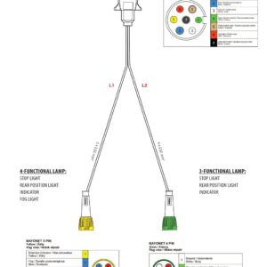 Faisceau de remorque TYP-IA 7 broches 12 V — 2 branches vers feux à connecteur BAYONET 5 PIN, BAYONET 4 PIN Fristom