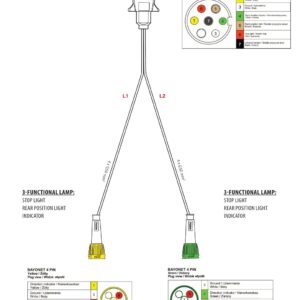 Faisceau de remorque TYP-IC 7 broches 12 V — 2 branches vers feux à connecteur BAYONET 4 PIN Fristom