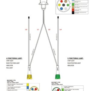 Faisceau de remorque TYP-IIIA 7 broches 12 V — 4 branches vers feux à connecteur BAYONET 5 PIN, BAYONET 4 PIN Fristom