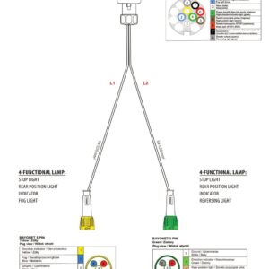 Faisceau de remorque TYP-IV 13 broches 12 V — 2 branches vers feux à connecteur BAYONET 5 PIN Fristom