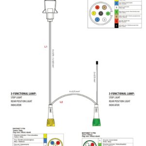 Faisceau de remorque TYP-XI1 7 broches 12 V — 2 branches vers feux à connecteur BAYONET 5 PIN, BAYONET 4 PIN Fristom