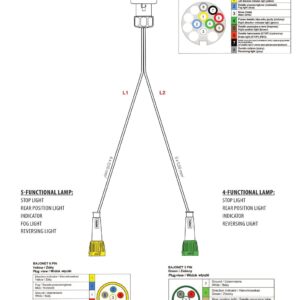 Faisceau de remorque TYP-XV 13 broches 12 V — 2 branches vers feux à connecteur BAJONET 6 PIN, BAJONET 5 PIN Fristom