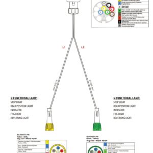 Faisceau de remorque TYP-XVI 13 broches 12 V — 2 branches vers feux à connecteur BAJONET 6 PIN Fristom