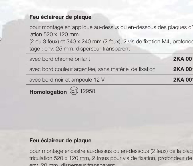 Feu éclaireur de plaque Hella 2KA 001 378-041
