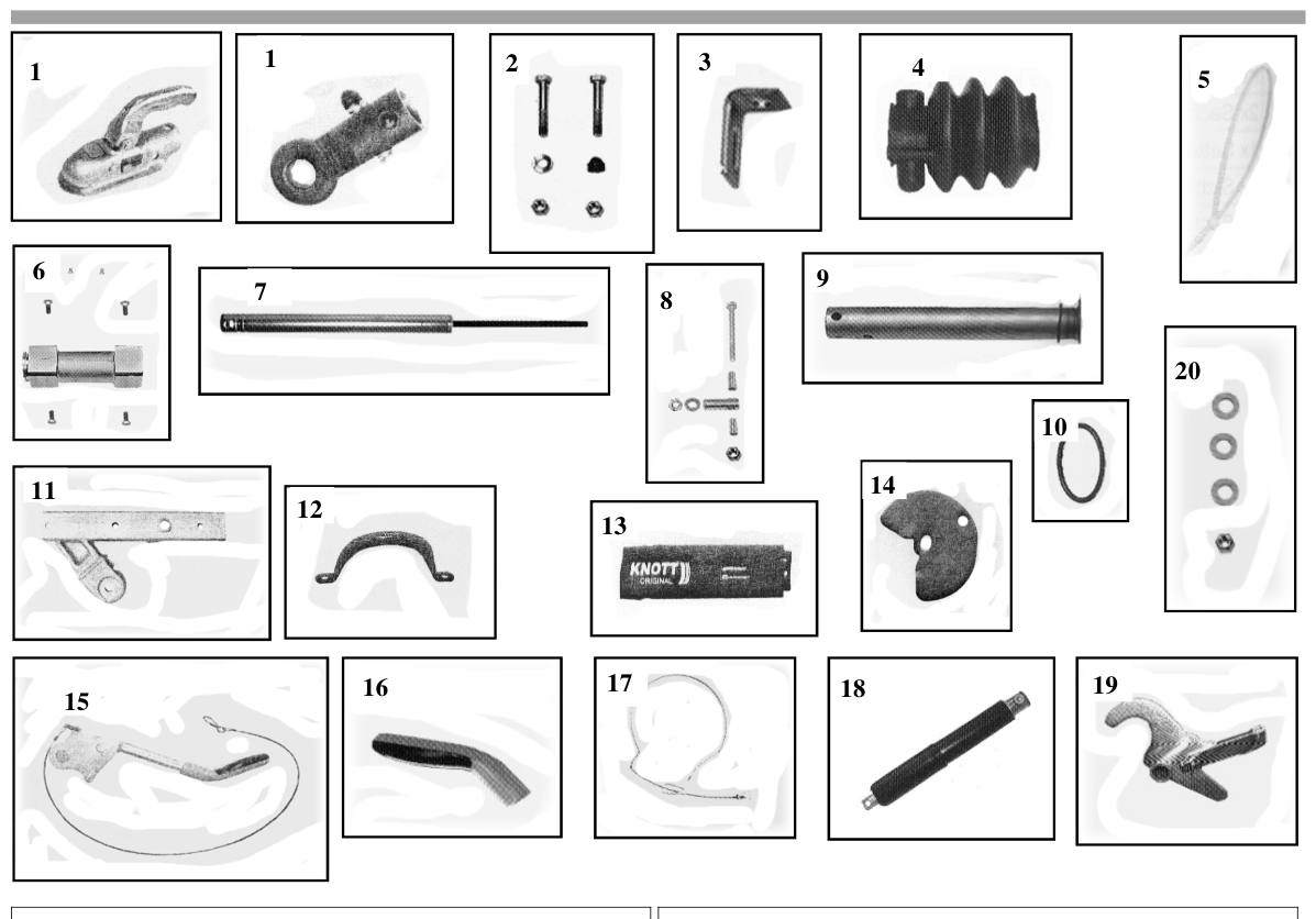 Vue éclatée Commande de freinage Knott KR 35 HV-B Handbremshebel Gasfeder